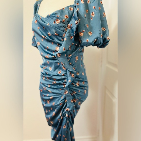 ASTR The Label Elegant Blue Floral Puff Sleeve‎ Fitted Dress Women's Medium - Picture 7 of 12